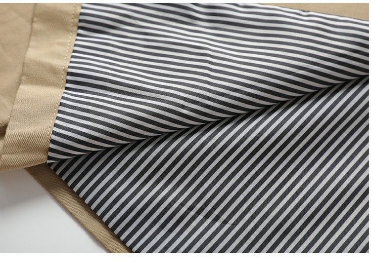 Eleganter Trenchcoat mit Gürtel, Kordelzug in der Taille und kontrastierenden Bündchen – Langärmliger einreihiger Mantel für Damen (Khaki/Schwarz/Rot)_voghion.com