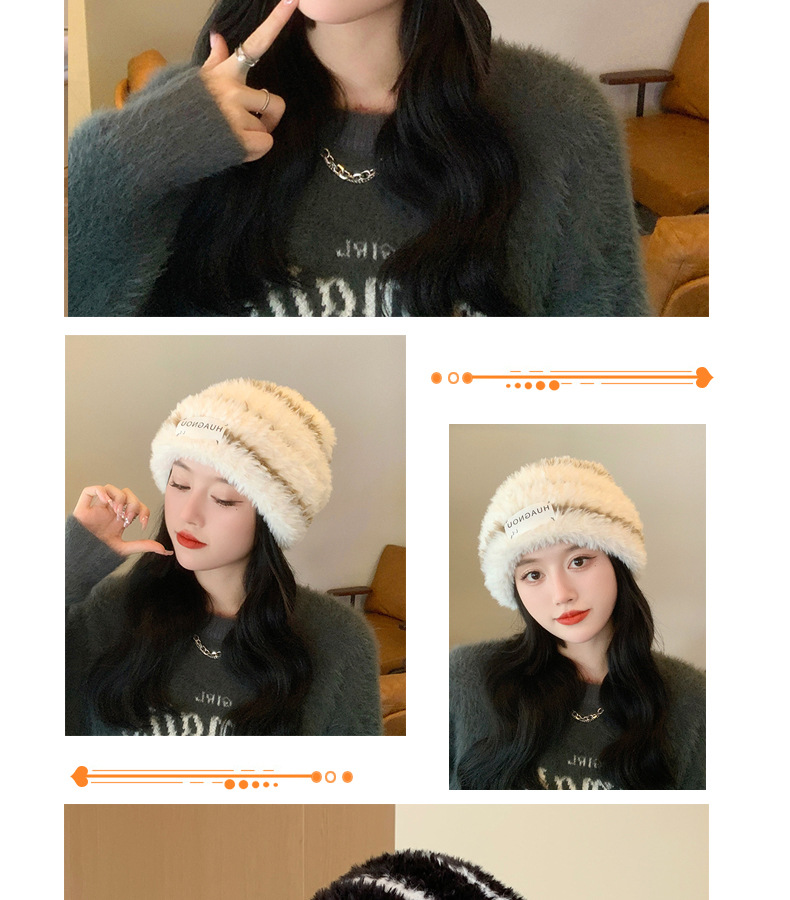 8312 Berretto di protezione per le orecchie caldo in lana lavorata a maglia in peluche a righe invernali da donna. Cappello impilato versatile e alla moda_voghion.com