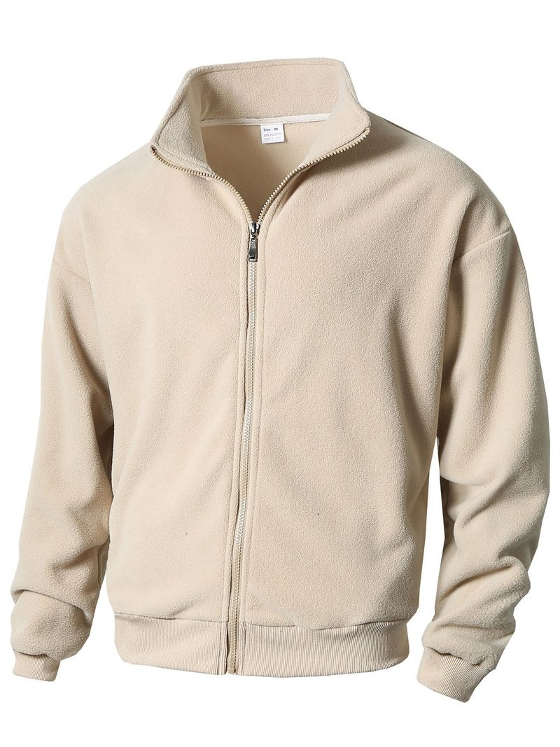 Chaqueta informal con capucha y cremallera para hombre - Sudadera ligera con cuello alto y forro polar para otoño e invierno (gris, negro, verde, beige)_voghion.com
