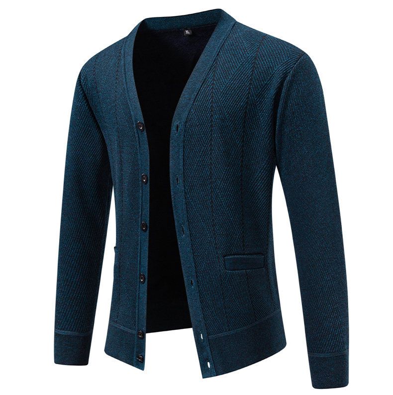 Herrenbekleidung – Fleecegefütterter Strickjackenpullover, warmer Winterpullover mit V-Ausschnitt für lässige und stylische Outfits (erhältlich in 5 klassischen Farben und 4 Größen)_voghion.com