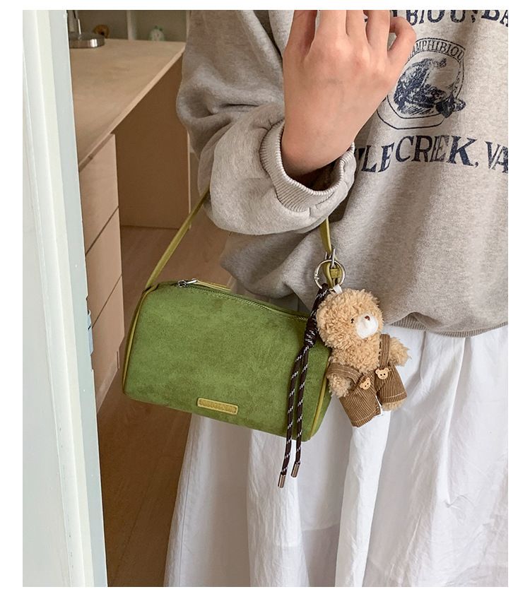 Borsa a tracolla singola da donna, in morbida pelle scamosciata, casual, alla moda, autunno inverno, con secchiello e cilindro_voghion.com