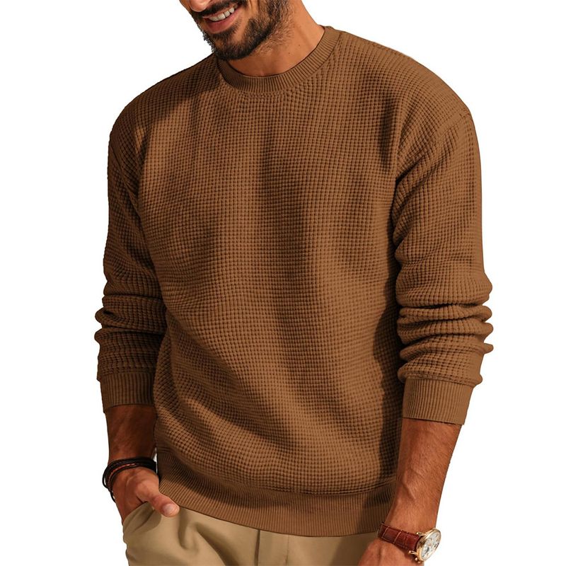 Men's Waffle Knit Sweater – Breathable Textured Pullover With Relaxed Fit For Casual Comfort_voghion.com