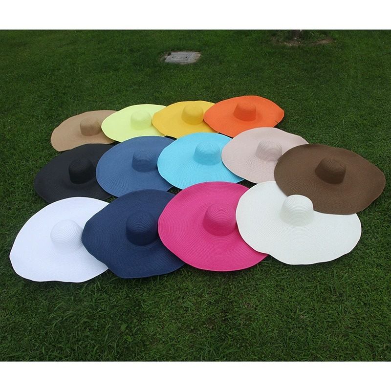 Cappello da spiaggia pieghevole da donna per vacanza in paglia oversize Instagram, tesa larga 70 cm, protezione solare e cappello parasole_voghion.com