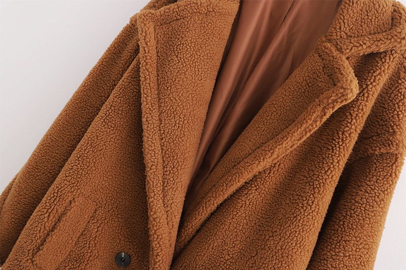 Cappotto di pelliccia di agnello largo alla moda da donna, cappotto di pelliccia Teddy con scollo a V grande, lunghezza media_voghion.com