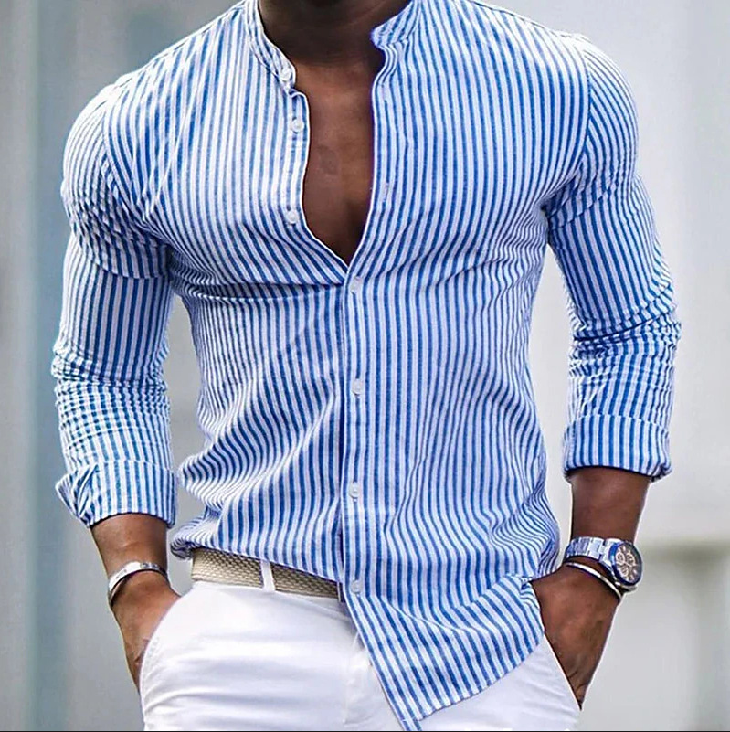 Camicia stampata oversize da uomo nuova, camicia con colletto rialzato alla moda casual per la casa giovanile_voghion.com