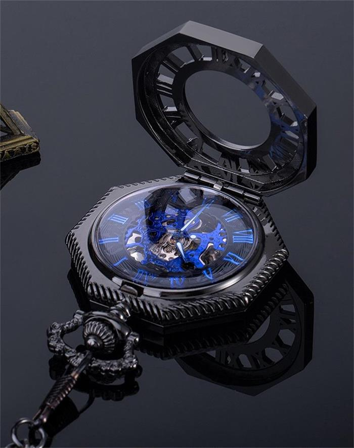 New creative retro retro clamshell mechanical pocket watch men's and women's Roman numerals hollowed-out creative table gift watch_voghion.com