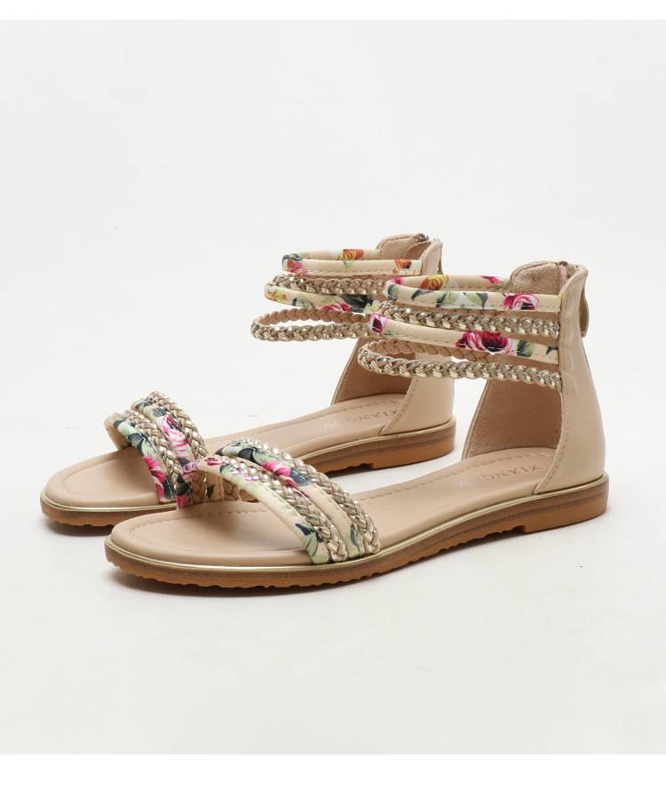 Sandales plates à bout ouvert pour femmes, style féerique, avec bride florale et antidérapantes_voghion.com