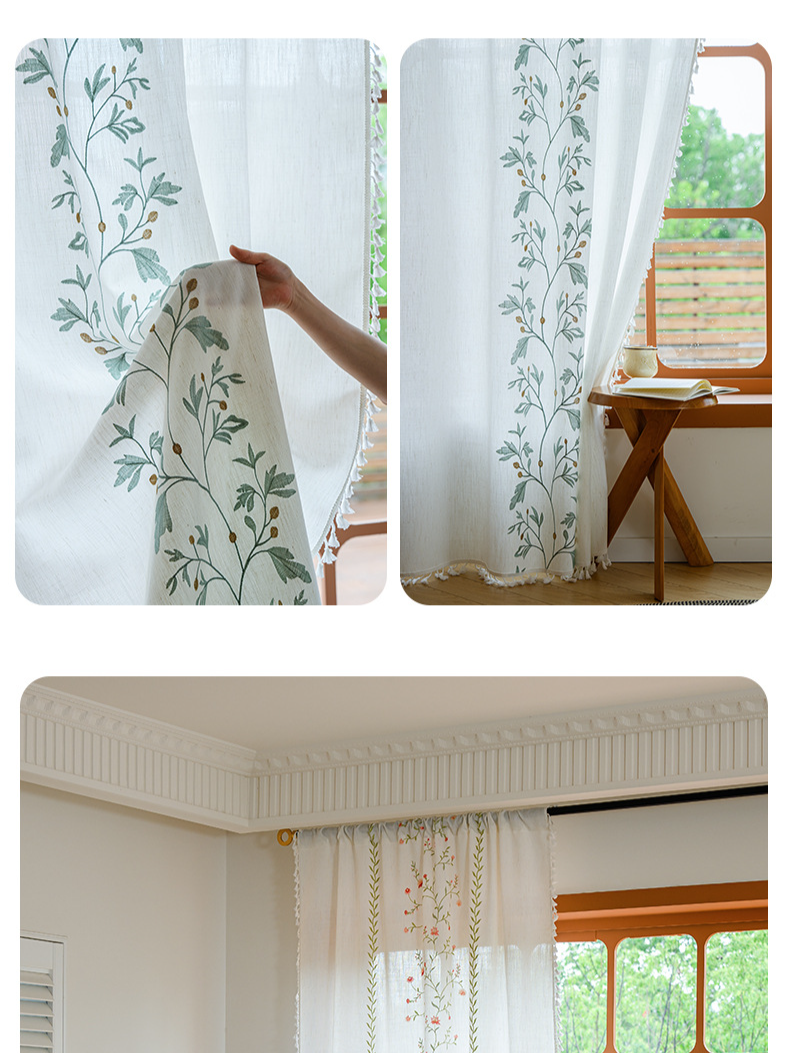 Cotton And Linen Embroidery Finished Curtains Small Fresh Floral Semi Shading Small Curtains Kitchen Bedroom Partition Curtains_voghion.com