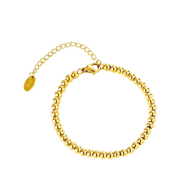 Charm Bracelets New Titanium Steel Bracelet 18K Gold Plain Chain Steel Bead Bracelet Does Not Fade Women's Jewelry_voghion.com