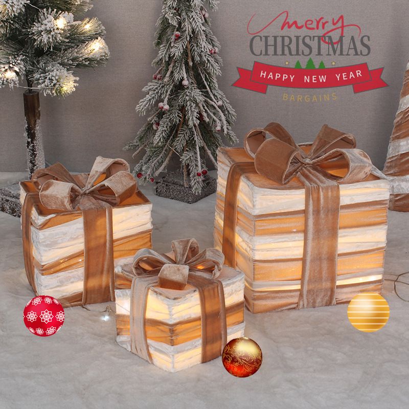 Ensemble de 3 décorations de Noël en tissu avec lumières LED - Décoration de Noël élégante de style européen pour sapin, fenêtre et table_voghion.com