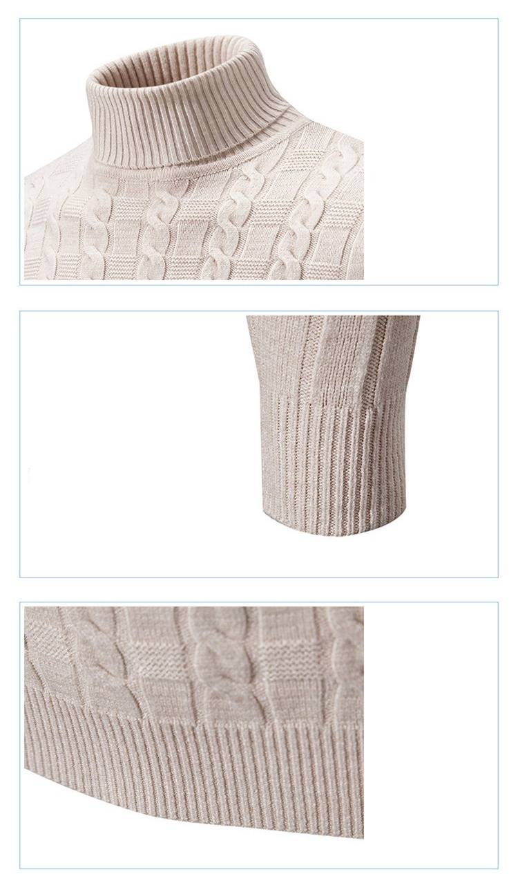 Slim-Fit-Rollkragenpullover mit Zopfmuster für Herren – Unifarbener Pullover für Freizeit und Business – Modetrends_voghion.com