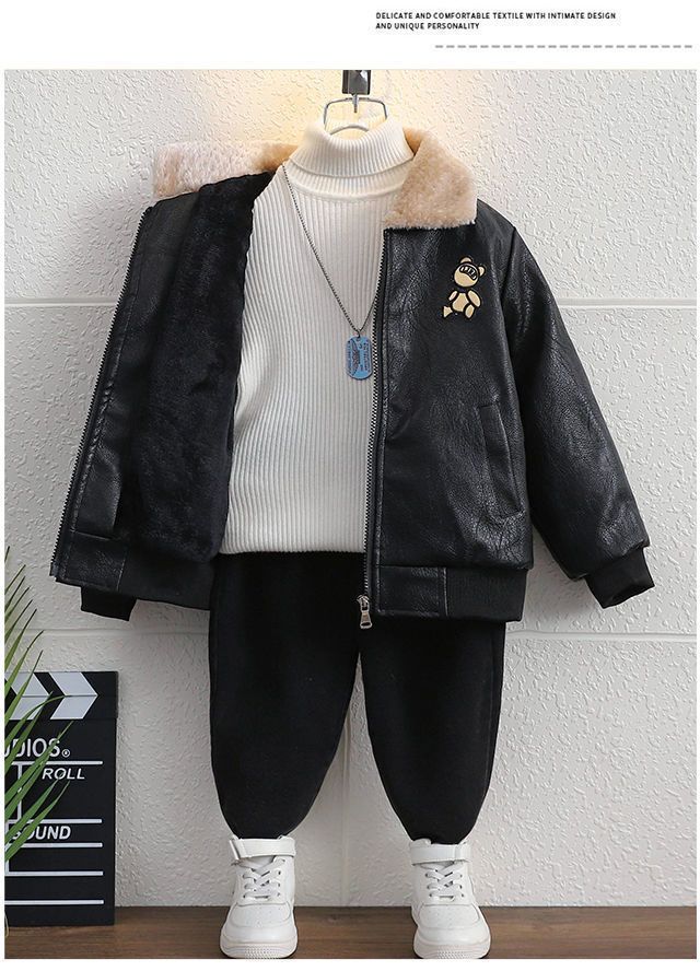 Kinderkleidung Kinder Plüsch Lederjacke Jahreszeiten Tops Frühling Herbst Winter Jungen Mode Freizeitjacke_voghion.com