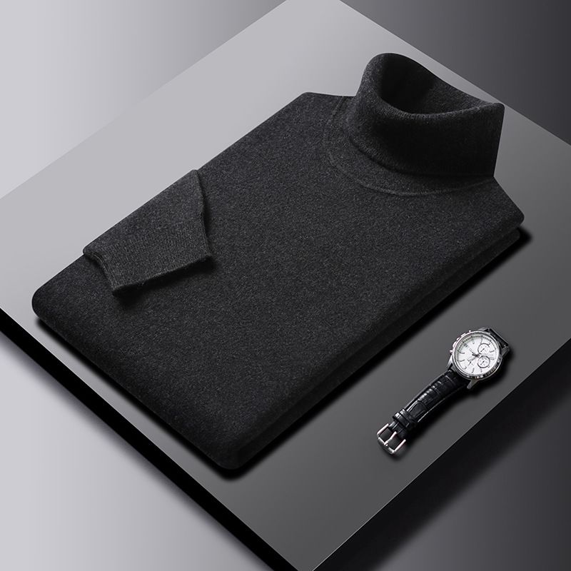 Maglione di lana per uomo autunno e inverno, abbigliamento maschile di mezza età, maglione di base lavorato a maglia multicolore, maglione a collo alto con interno in lana_voghion.com