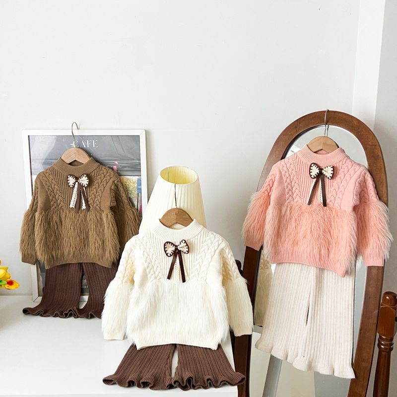 Mädchen Pullover Anzug 2025 Herbst Und Winter Neue Stil Koreanischen Stil Einfarbig Gestrickte Lange Wolle Hosen Zwei Stück Anzug_voghion.com