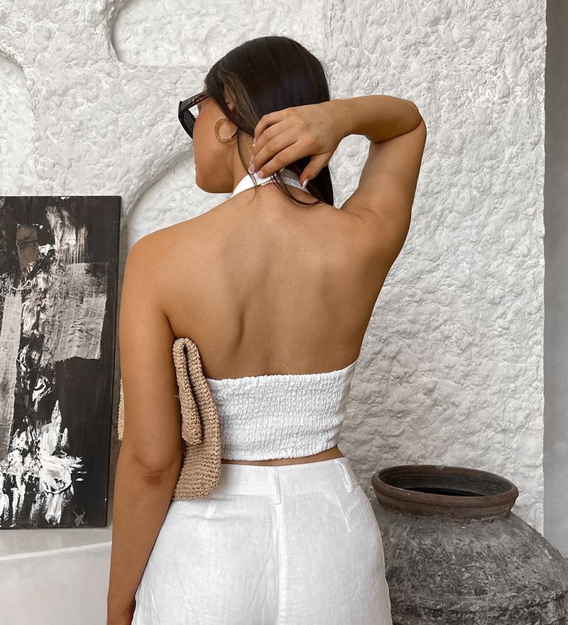 Gilet dos nu pour femmes, col en v, dos nu, short taille haute, costume deux pièces, tempérament à la mode, banlieue, nouvelle collection _voghion.com