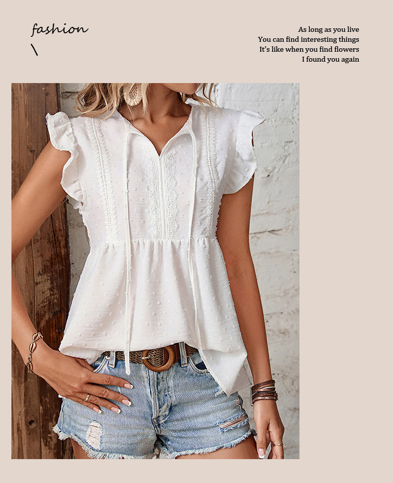 White Sleeveless Design Ruffled Shirt_voghion.com