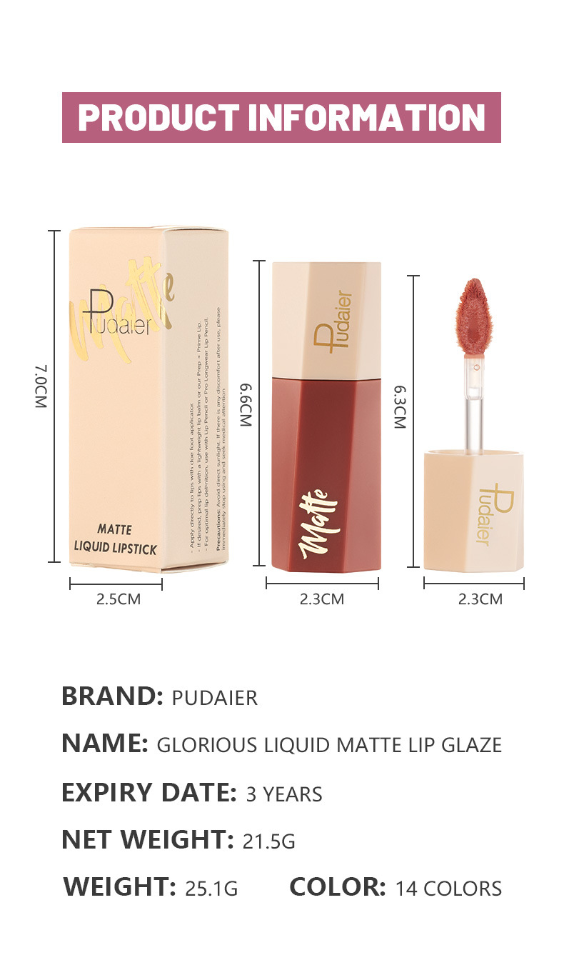 Pudaier 14 Farben Samt Matt Lippenstift Antihaft-Cup Lipgloss Lippenstift Samt Textur_voghion.com