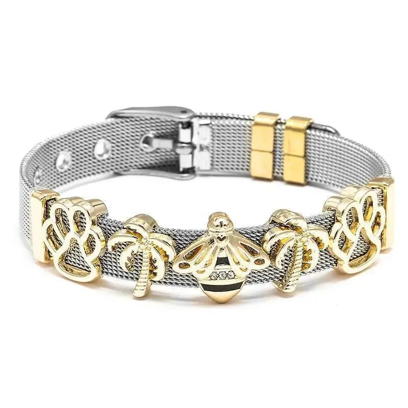 10mm Stainless Steel Mesh Original Bees Dog Paw Beads Charm Keeper Bracelets Bangles For Women Fashion Jewelry Gift_voghion.com