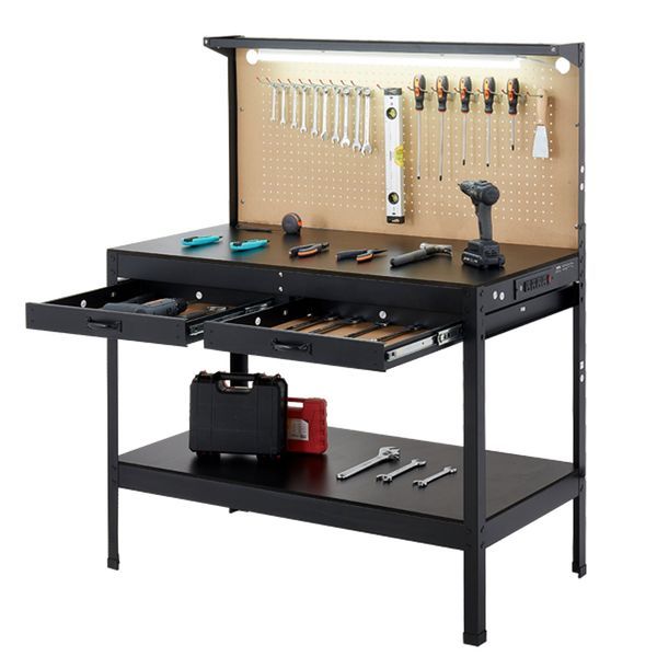 Workbench 242.5 Lbs 47.2-inch Heavy Duty Workbench With Pegboard Outlets_voghion.com