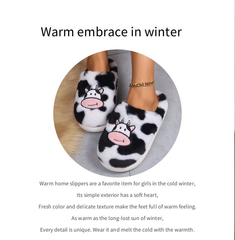 Simpatiche pantofole in cotone con mucca da cartone animato per studenti, scarpe calde e pelose antiscivolo da interno_voghion.com