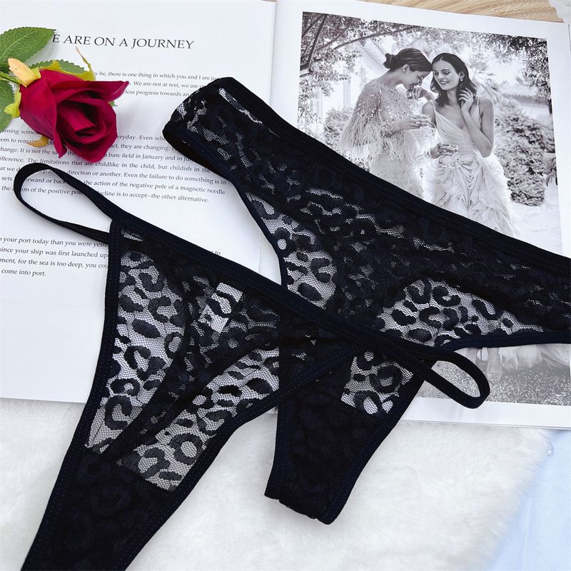 Women's Intimates Leopard Print Sexy Temptation Hollow Lace Women's Thong Ultra Thin Briefs Comfortable Hip Lift_voghion.com