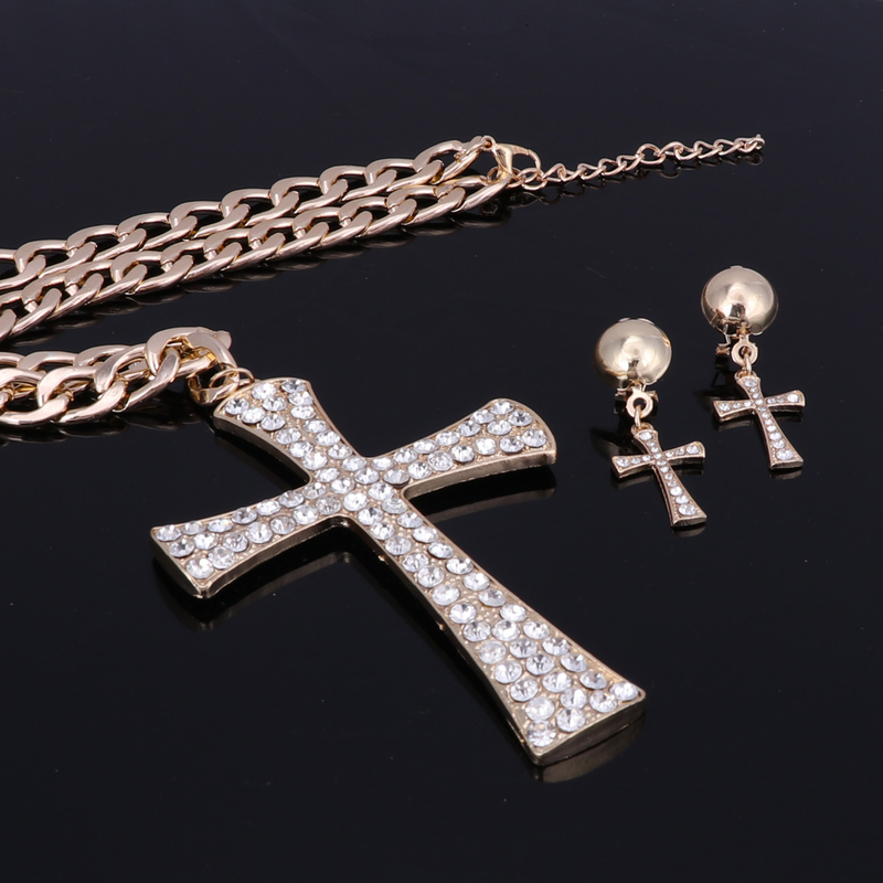 Ethiopian Cross Jewelry Set Crystal Rhinestone Necklace Earrings Africa Wedding Gifts Jewellery_voghion.com