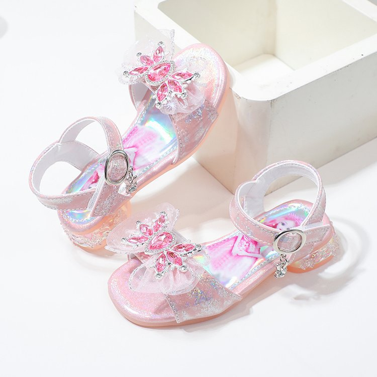 Scarpe da principessa 2024 Estate Nuova cintura a una linea Tacco basso Moda per bambini Sandali con punta aperta per ragazze con suola morbida_voghion.com
