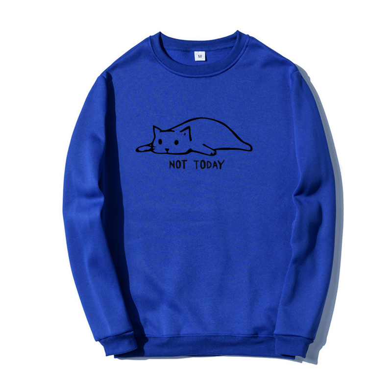 Pullover mit Rundhalsausschnitt, Lazy Cat Not Today, Trendbuchstabe, langärmeliges Oberteil, einteiliger Aufdruck_voghion.com