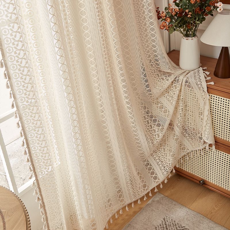 Gepunktete Spitzenvorhänge für Küche und Bad – Vintage-Vorhänge mit Stangentasche, 150 cm breiter Fensterschal im Boho-Café-Stil mit halbprivater Sicht_voghion.com