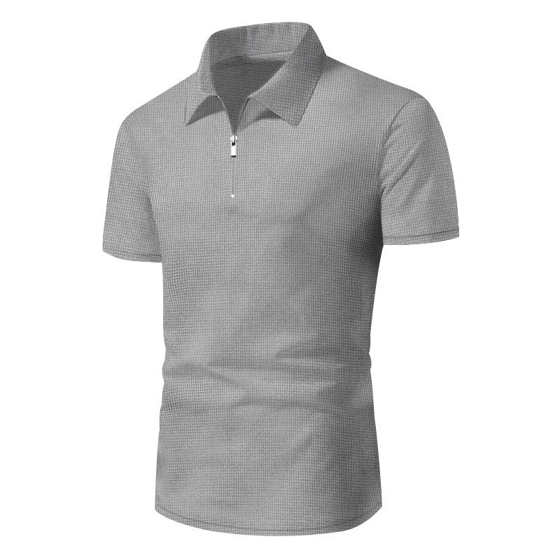 Koszulka polo męska w stylu amerykańskim, letnia, z krótkim rękawem i luźnym zamkiem błyskawicznym, z krótkim rękawem i swobodnymi spodenkami_voghion.com