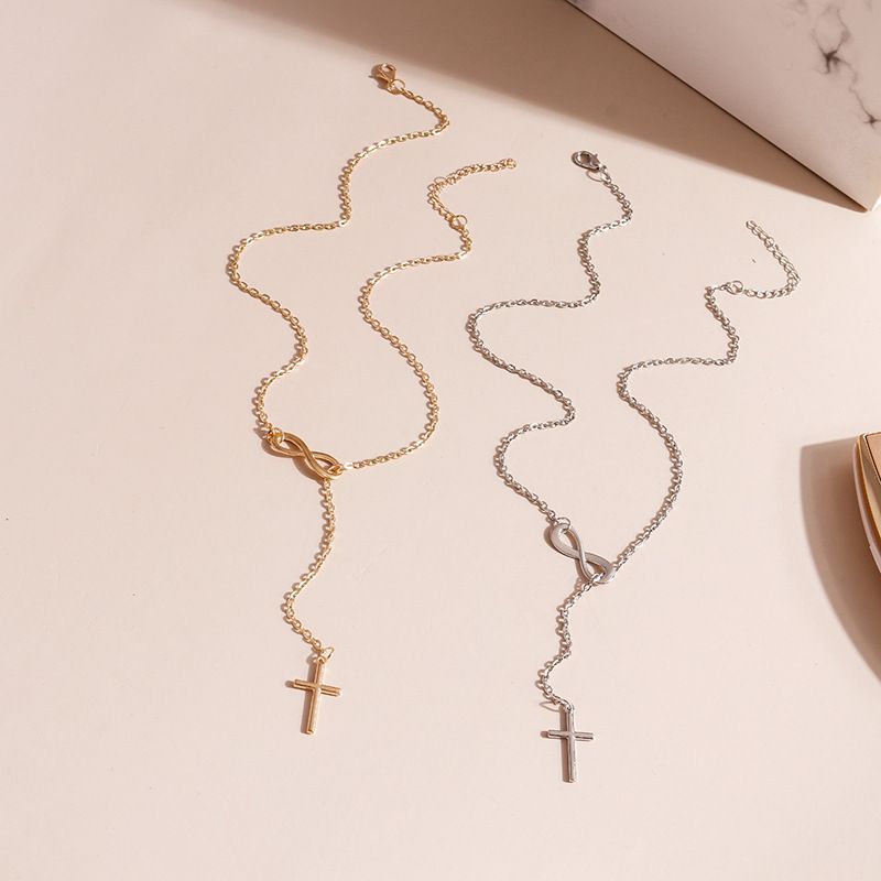 Collana girocollo corta semplice e alla moda con catena a forma di croce a forma di 8 per donna_voghion.com