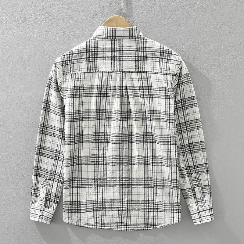 Camicia a maniche lunghe a quadri per uomo, alla moda e versatile, top casual e ampio._voghion.com
