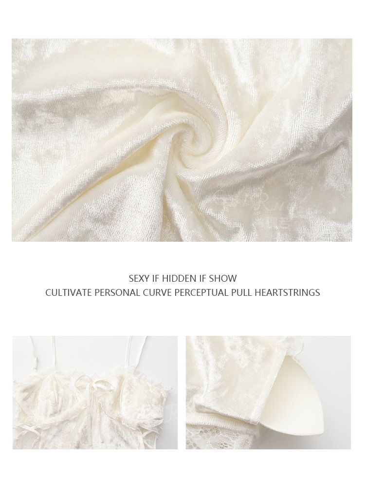 Women's Velvet Lace See Through Deep V Padded Chemise With Robe Plus Size Homewear Lingerie Set_voghion.com