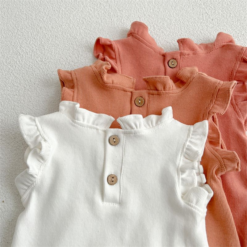 Conjunto de verano para niñas Ins, conjunto de tirantes acanalados, camiseta de algodón con mangas voladoras para niñas, conjunto de dos piezas_voghion.com
