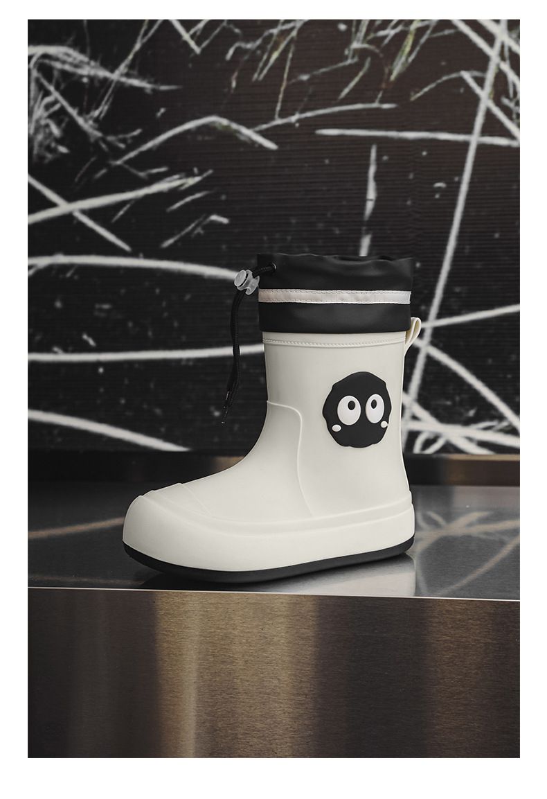 Kinder-Cartoon-Gummistiefel – Rutschfeste, wasserdichte Schuhe bis zur Wadenmitte für Jungen und Mädchen (Schwarz/Weiß/Khaki, EU 28-35 und S-L)_voghion.com