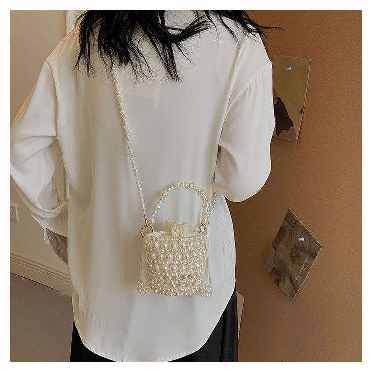 Borsa a secchiello da donna, borsa a tracolla intrecciata con perle, borsa a secchiello vintage con perline, borsa a tracolla alla moda_voghion.com