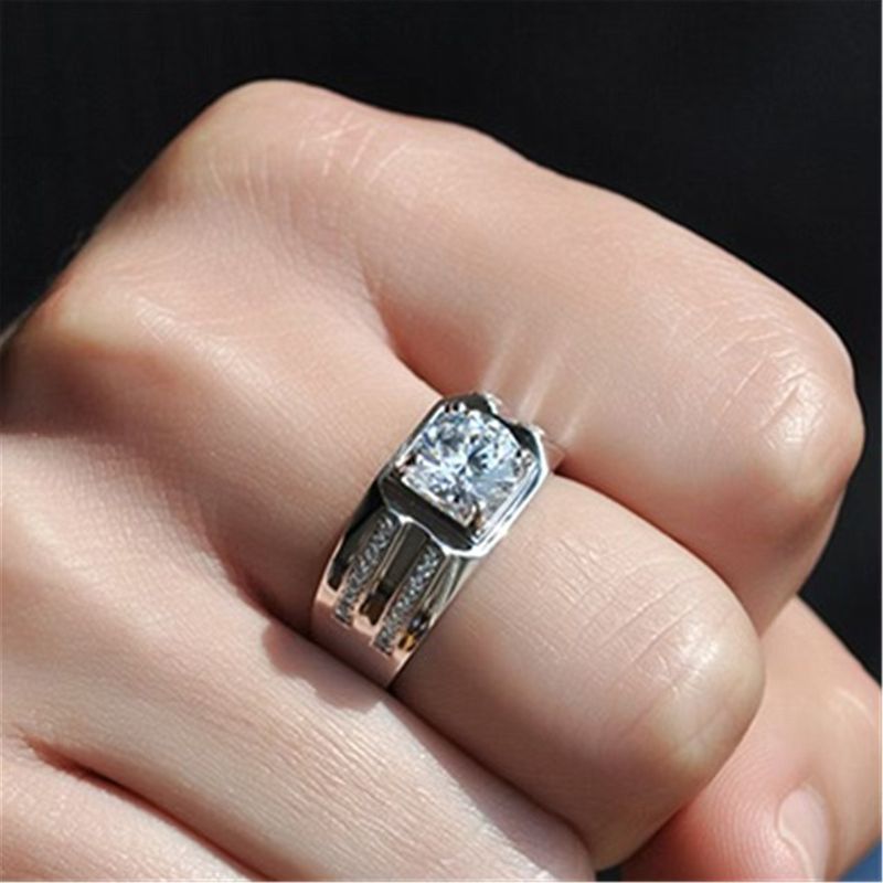European American New Style Simulated Bold And Unique Double Row Full Diamond Micro Pave Men's Ring, Valentine's Day_voghion.com