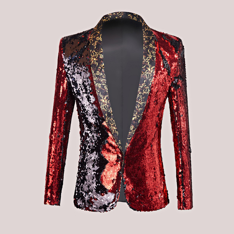 Costume Men's Reversible Sequin Blazer Fashion Show Stage Performance Outfit_voghion.com