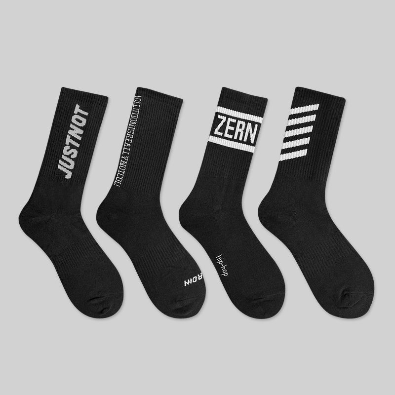4 pairs/8 pairs comfortable and versatile trendy letter lovers basketball breathable mid length sports men's socks_voghion.com
