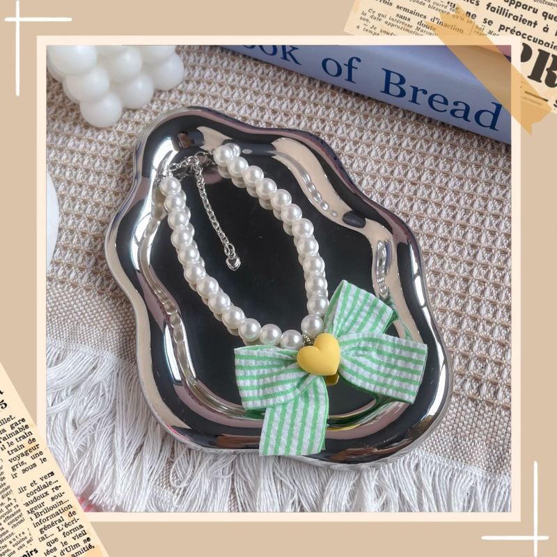 Collana di perle regolabile per cani e gatti, con fiocco in colori a contrasto, accessori per il collo degli animali domestici_voghion.com