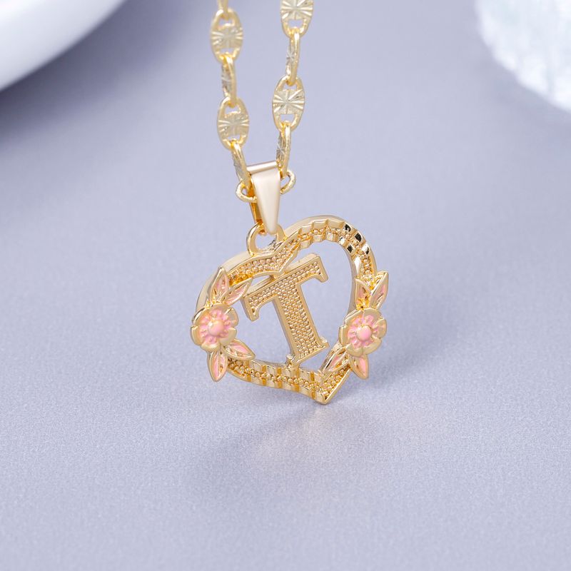 2025 New Arrivals GOLD PLATED CUSTOMIZED HEART FLOWER INITIAL LETTER PENDANT WITH FIGARO CHAIN 24" 4MM Name Necklace Heart Valentines Day_voghion.com