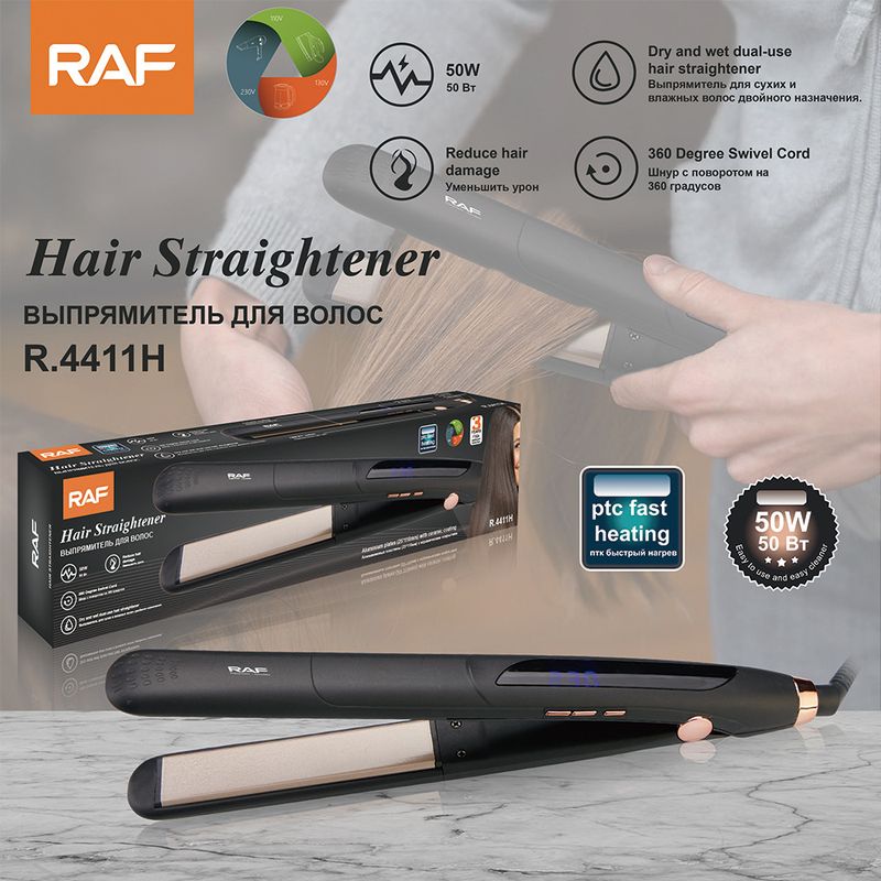 RAF New 2-in-1 Iron Straightener Ceramic Plate For Dry Wet Use, Large Curling And Bangs Styling Tool_voghion.com