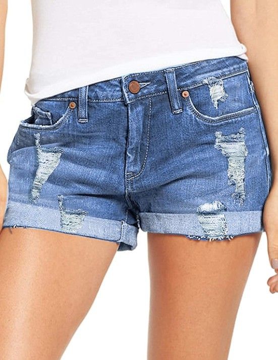 Pantaloncini di jeans strappati elastici da donna_voghion.com