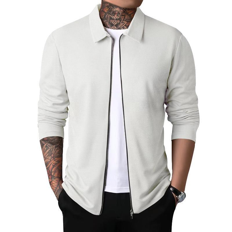 Neue Herren-Polojacke mit Waffelmuster und Reißverschluss, schmale Passform, Outdoor-Strickjacke, 5 Farben, großes Langarm-Oberteil_voghion.com