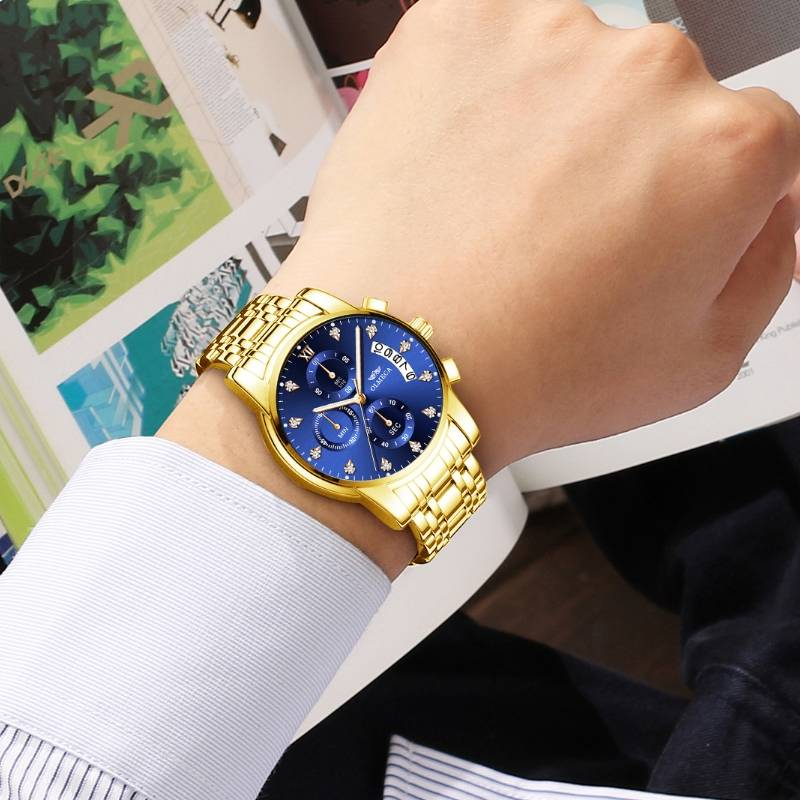 Round Automatic Mechanical Watch Men's Business Waterproof Steel Strap Butterfly Double Push Button_voghion.com