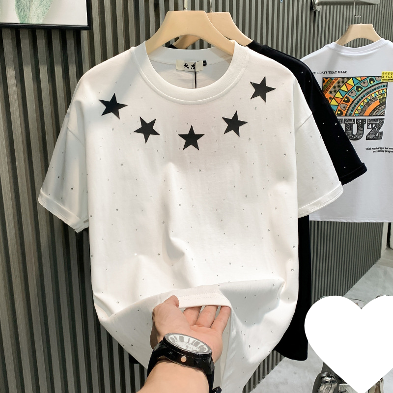 Vīriešu apģērbi Internet Slavenība Hot Style Niche Vīriešu T-krekls Īsām piedurknēm Pure Cotton Star Hot Diamond Fashion Zīmols T-krekls ar puspiedurknēm Vietējais_voghion.com