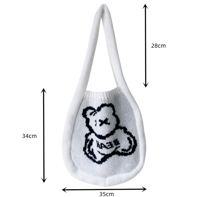 Unisex Stricktasche Japanischer und südkoreanischer weißer Bär lässiger fauler Stil Mädchen Umhängetasche Handtasche_voghion.com