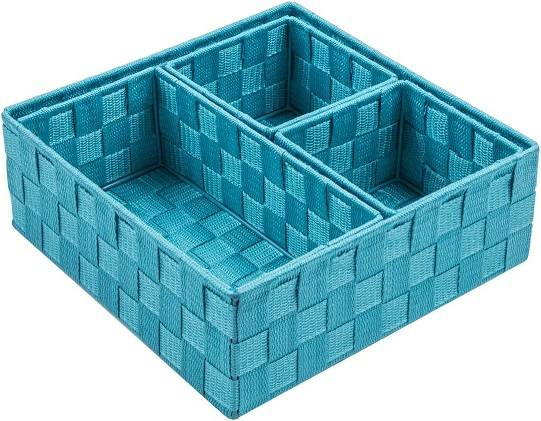 Cestini portaoggetti intrecciati Wannilen per organizzare, piccoli cestini, contenitori a cubo, organizer divisore per cassetti, armadi, mensole, cassettiere, set da 4_voghion.com