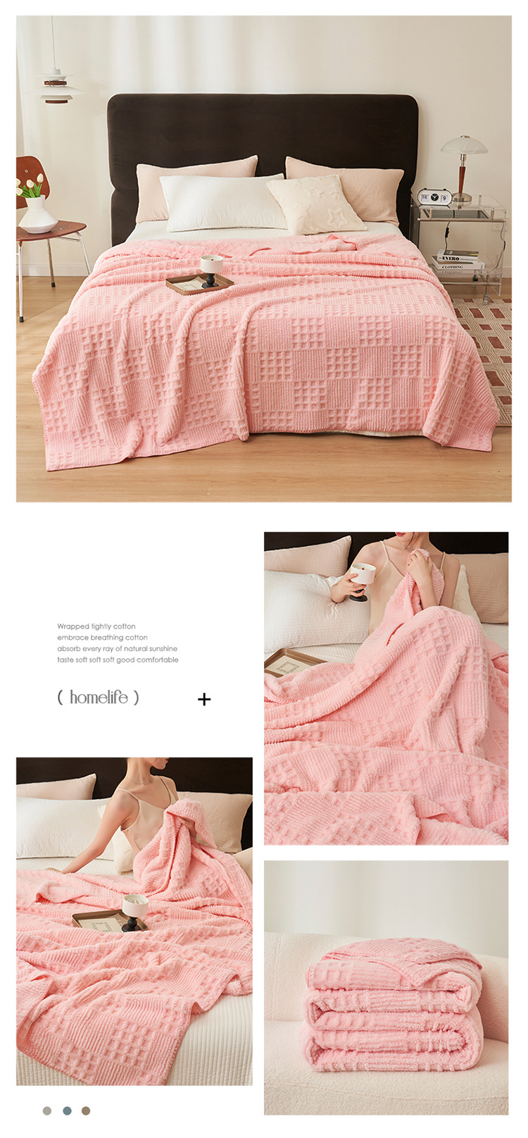 Coperta in pile per neonati a nido d'ape di classe A - Coperta spessa e morbida in velluto di latte per letto, divano (multiuso, ultra-accogliente, lavabile in lavatrice)_voghion.com