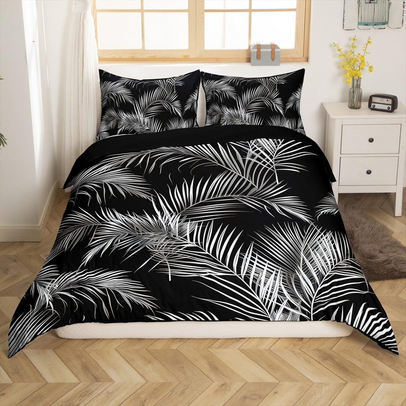 Copripiumino per lettino con palme tropicali, copripiumino con piante selvatiche, set da letto con foglie di palma acquerellate, set da letto con foglie astratte e 2 federe, arredamento per camera da letto_voghion.com